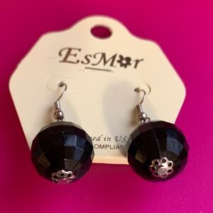 EsMor Black Faceted Bead Drop Earrings